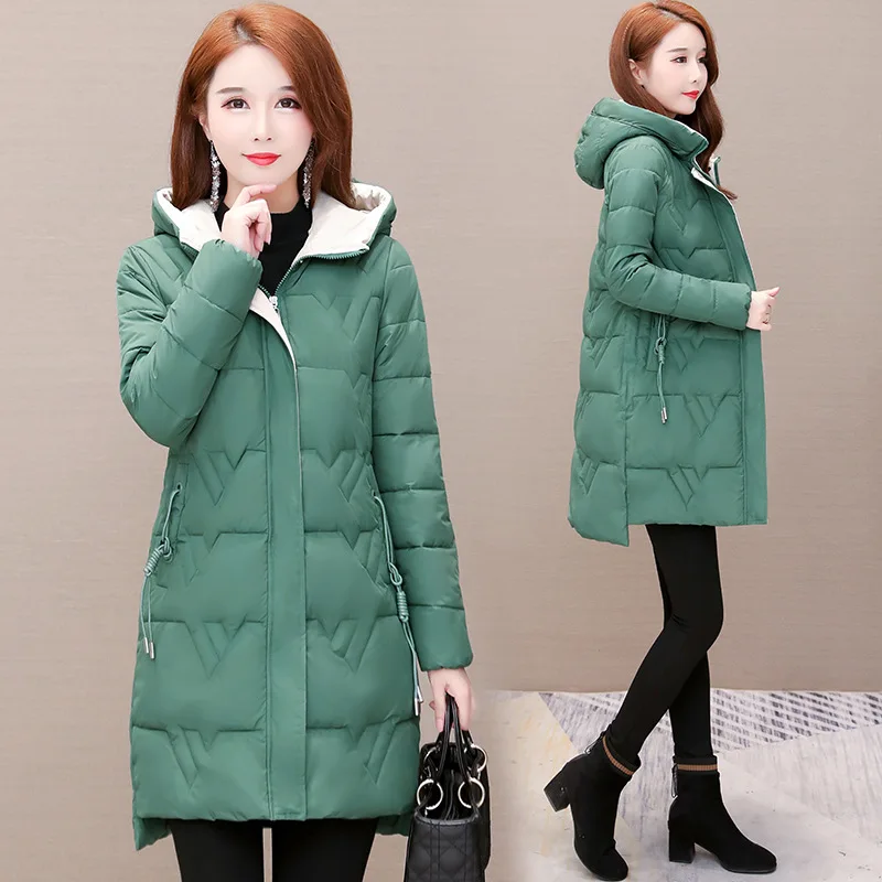 

Mid-length Slim Fit Slimming Warm Hooded down Jacket Cotton-padded Clothes Women's 2019 Winter New Style Korean-style Elegant Co