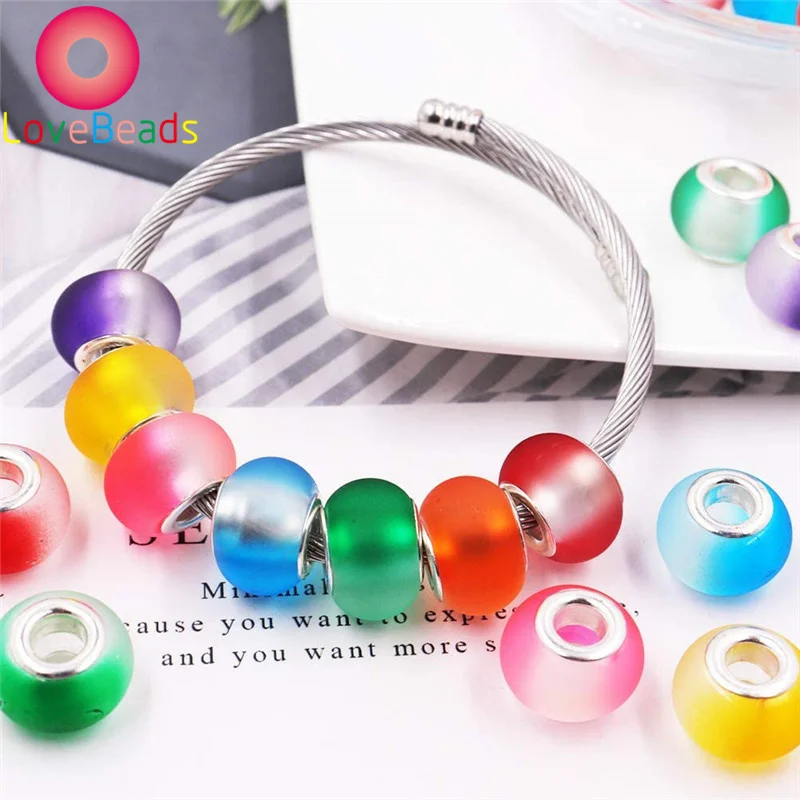 

10Pcs 16x10mm Big Round Matte Surface 5mm Large Hole Glass Beads Spacer Fit European Snake Chain Pandora Bracelet Bangle Jewelry