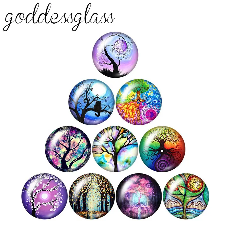

New Beauty Light Moon Life of Tree Patterns 10pcs 12mm/18mm/20mm/25mm Round photo glass cabochon demo flat back Making findings