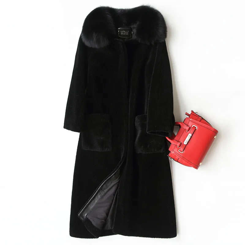 

Fashion Fur Real Long Wool Cashmere Real Fur Coat Women With Fox Fur Collar 2020 Winter Thicken Warm Jacket Female Outerwear
