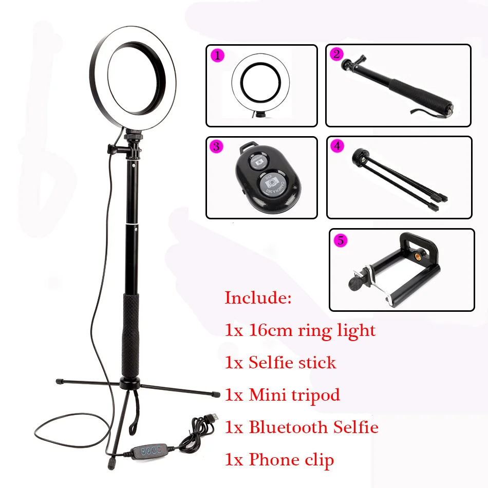 " /10" светодиодный Selfie Ring Light Studio Dimmable лампа штатив подставка камера телефон видео фотография Освещение для Youtube Live макияж - Цвет: Black