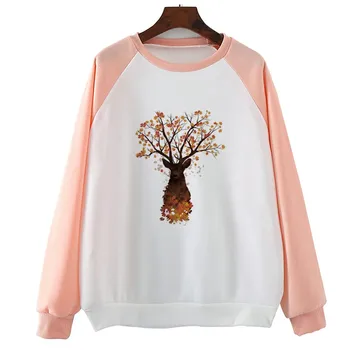 

Fun Reindeer Fall Woods Graphic Novelty Funny Hoody Cool Hip Hop Sweatshirts Women Streetwear Loose Harajuku