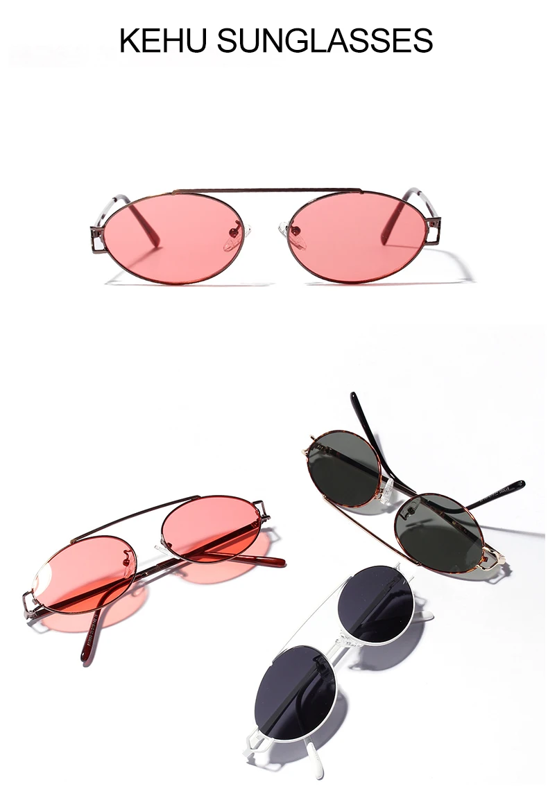 KEHU Fashion Small Oval Sunglasses Women High Quality Alloy Eyeglasses Frame Punk Sun Glasses Ladies Travel Shades UV400 XH34