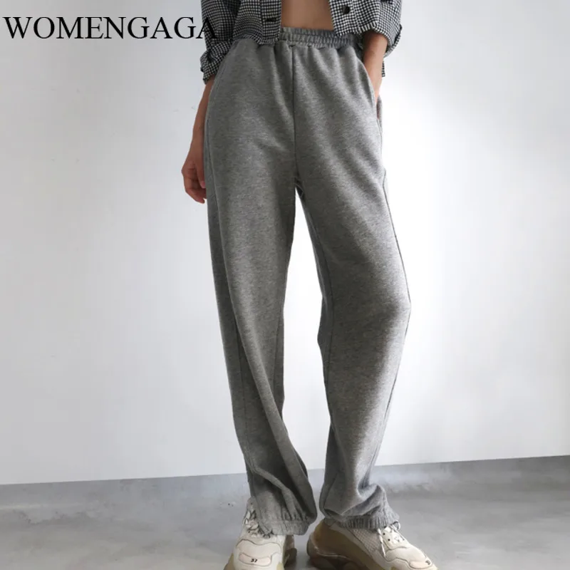 

WOMENGAGA Korean Version Of High-waisted Elasticated Waist And Split Zipper Sports Pants Casual Trousers DD1V
