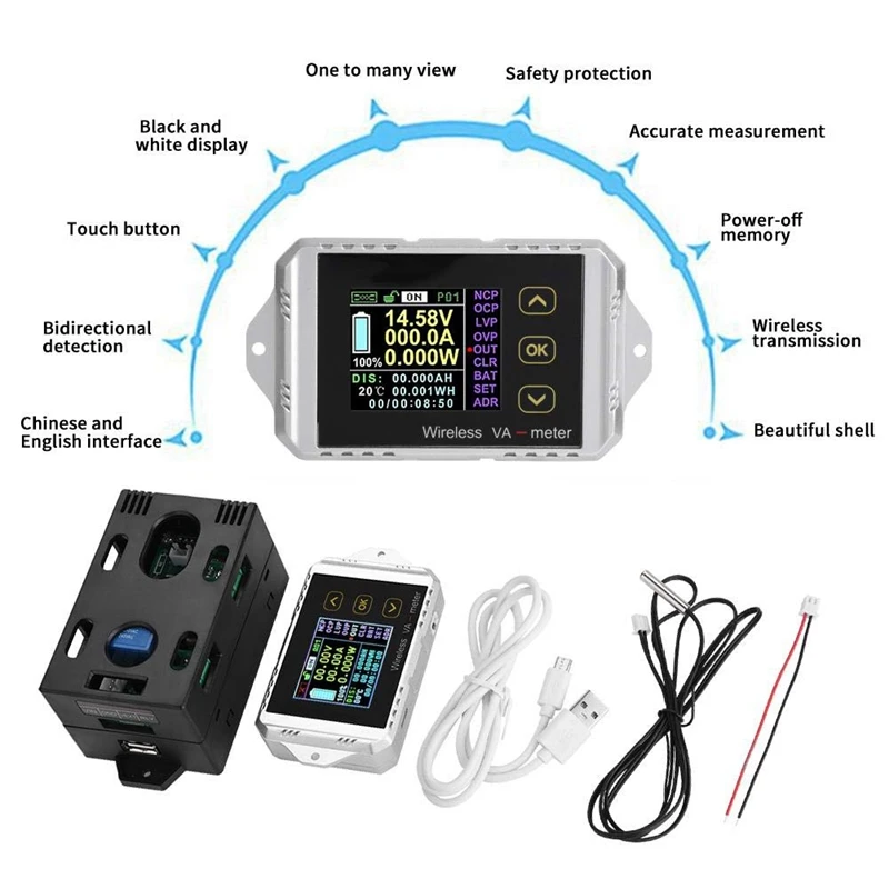 Многофункциональный измеритель постоянного тока, USB тестер напряжения беспроводной цветной ЖК-экран постоянного напряжения Амперметр измеритель мощности ватт-тестер ватт-1050
