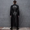 Lautaro-Long Black Leather Trench Coat for Men, Long Sleeve, Double Breasted, Plus Size, PU Leather, Men's Clothing, 6XL, 7XL 2