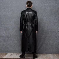 Lautaro-Long Black Leather Trench Coat for Men, Long Sleeve, Double Breasted, Plus Size, PU Leather, Men's Clothing, 6XL, 7XL 2