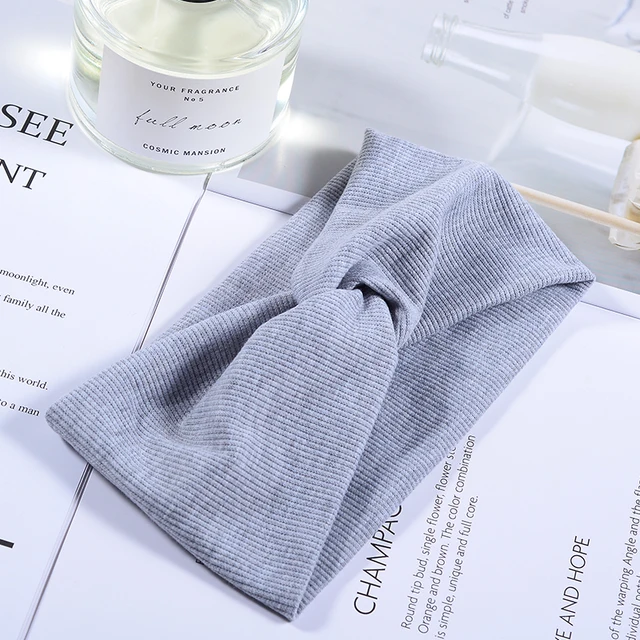 Women Headband Twist Turban Solid Wide Knitted Knotted Yoga Twisted Hairband Accessories For Turban Bandage Bandanas Hair Bands 01-Grey