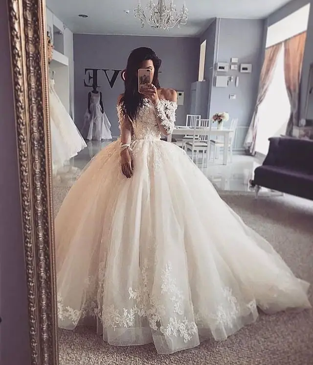Весеннее платье принцессы с открытыми плечами и длинными рукавами; Vestido De Novia; бальное платье; свадебное платье