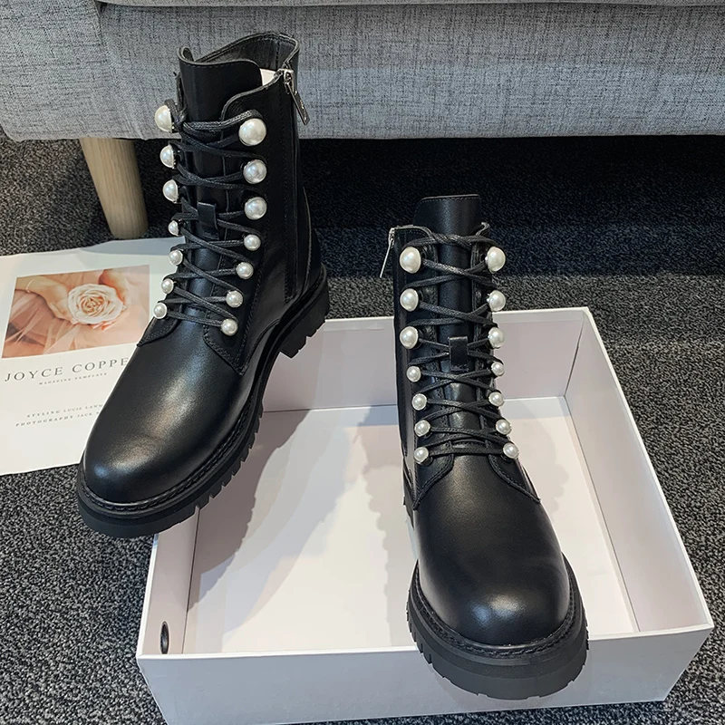 Женские ботильоны Сезон Зима Цвет Черный на шнуровке с круглым носком scarpe donna