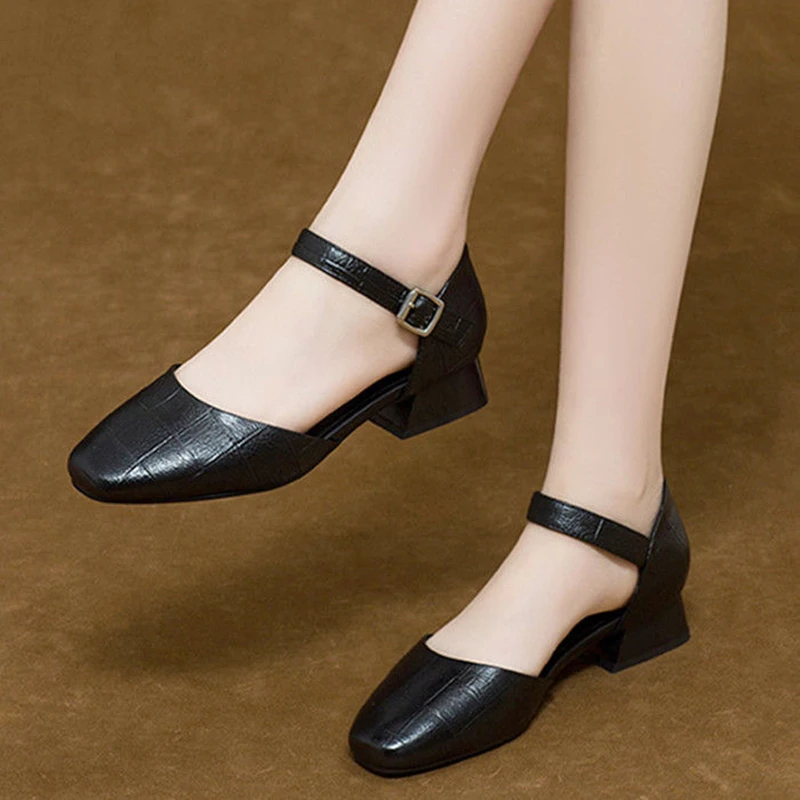 Marlisasa Donna Carino Punta Tonda Cinturino Con Fibbia Nera Scarpe Tacco Alto Lady Classico Vino Rosso Estate Scarpe Tacco Zapatos Dama F5984