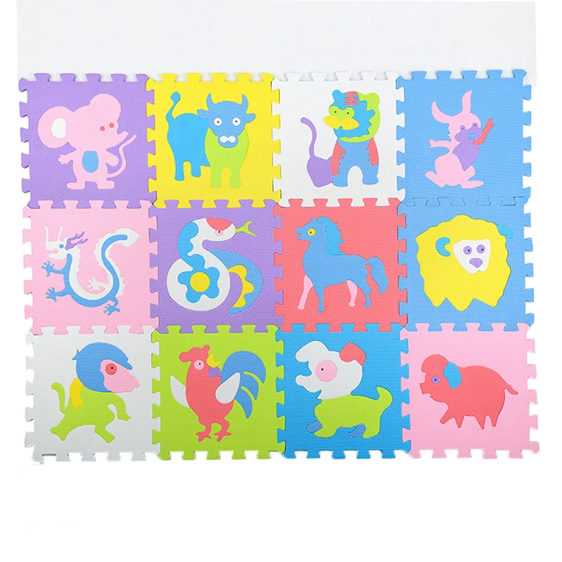 

12pcs EVA foam kins puzzle mats baby play mat foam play Puzzle mat 30*30*1cm 12 animals Children Baby Play Gym Crawling Mats