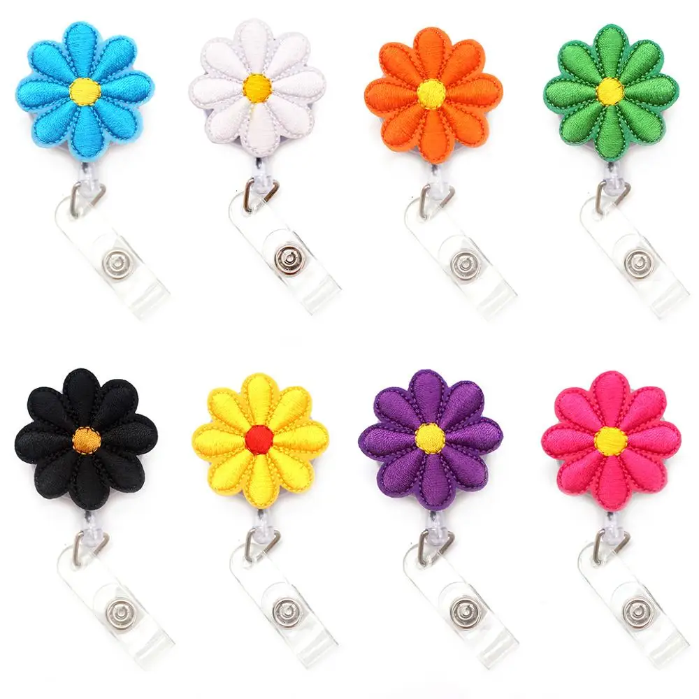 

Embroidery Flower 60cm Retractable Badge Reel Student Nurse Horizontal type Exhibition ID Name Card Badge Holder Office Supplies