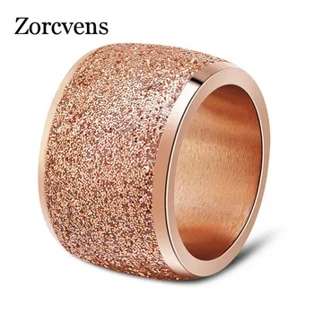 

ZORCVENS 2020 New Fashion 16mm Big Round Rose Gold Color Frosted Stainless Steel Wedding Rings for Women Party Jewelry Gifts
