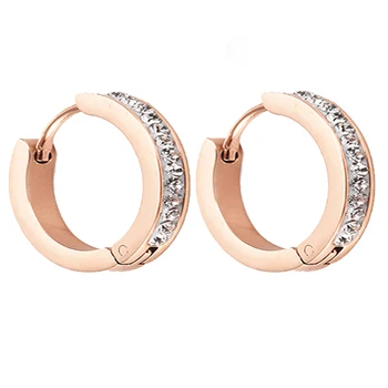 

OUFEI Hoop Earrings For Women Rose Gold Round Crystal Earrings Cute Fashion Stainless Steel Earrings Luxury Korean Jewelry