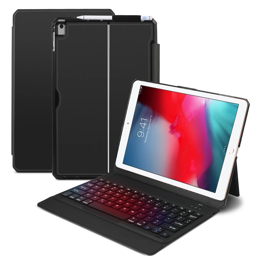 Для iPad Pro 9,7 дюйма Съемная bluetooth-клавиатура Магнитный адсорбционный кронштейн чехол для планшета с клавиатурой американский - Цвет: Black