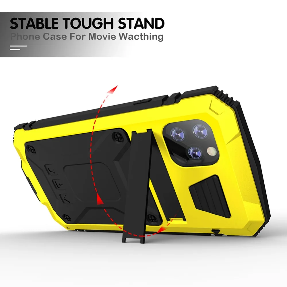 For iPhone 11 Pro Max XS XR XS Max X Metal Aluminum Armor Shockproof Heavy Duty Waterproof Case protective Cover+Tempered glass (20)