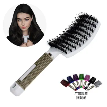 

Hairdressing Comb Curved Boar Bristles Smooth Hair Curling Comb Styling Comb Straight Hair Massage Comb