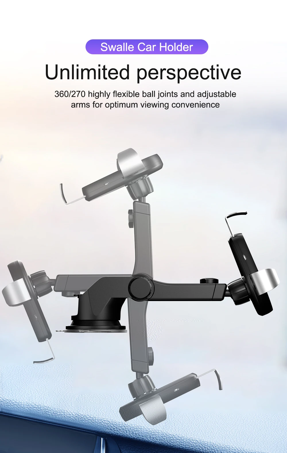 Swalle 15W fast charger car phone holder on dashboard New car holder stand Vehicle-mounted gravity wireless charger for phone