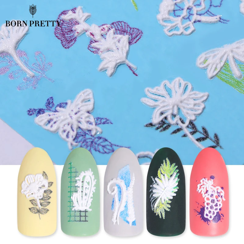 

Flower Leaves 3D Embossing Nail Water Decals Butterfly Transfer Stickers Mixed Patterns Nail Art Design Nail Art Decoration