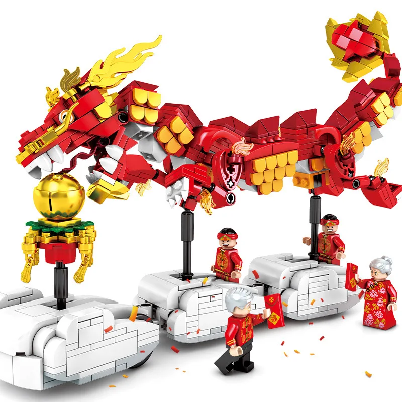 

New Year Dance Dragon Model Kit Compatible Legoing Children DIY Educational Assembled Building Blocks Bricks Kids Toys Gift R16