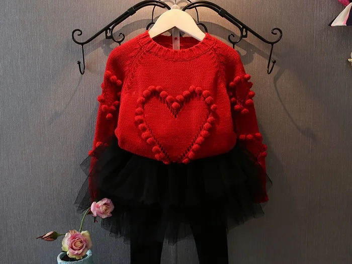 Spring New Products Childrenswear Korean-style Girls Solid Color Heart Knitted Sweater Children Thin Sweater 61030