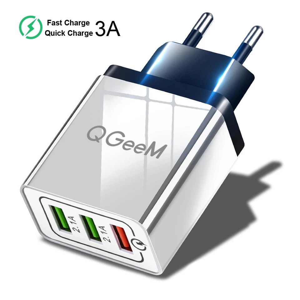 QGEEM 3 USB зарядное устройство Быстрая зарядка 3,0 быстрое USB настенное зарядное устройство портативное мобильное зарядное устройство QC 3,0 адаптер для Xiaomi iPhone X EU US Plug - Тип штекера: Black