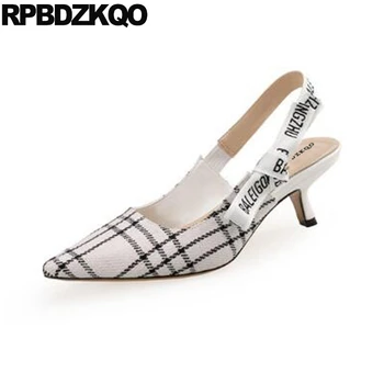 

size 33 plaid big 10 42 11 43 4 34 pointed toe luxury slingback 2019 women pumps shoes high heels kitten multi colored ladies