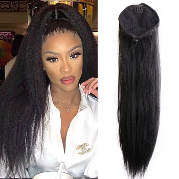 

HUAYA Synthetic 20inch Kinky Straight Hair With Plastic Combs Drawstring Ponytail Hair Extensions for Black Women