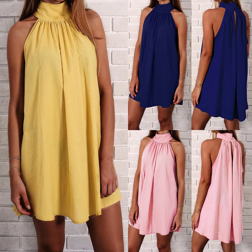Mode Mooie Sexy Zoete Causale Party Dress Zomer Vrouwen Dames Mouwloos Halter Jurk Casual Loose Mini Jurk Mode Mooie Sexy Zoete Causale Party Dress Zomer Vrouwen Dames Mouwloos Halter Jurk Casual Loose Mini Jurk
