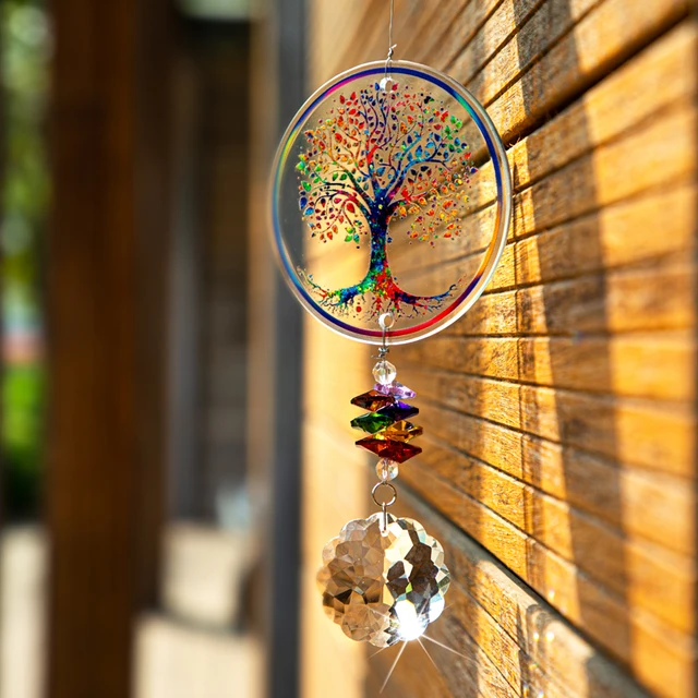 H&D Chakra Életfa Suncatcher Kézzel Készített Kristály Mandala Prizma Dekoráció Ablakautó Fali Művészet Függő Dísz Otthoni Iroda Számára - Image 4