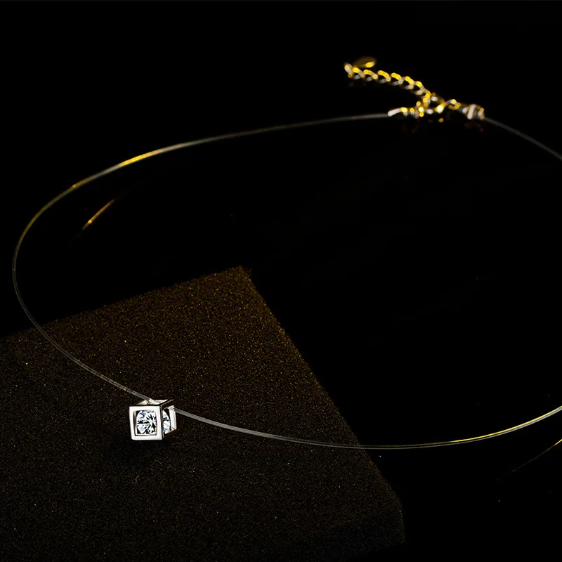 

Fashion 925 Sterling Silver Dazzling Mosaic Cubic Zircon CZ Pendant Necklaces for Women Fishing line Jewelry Choker Collar
