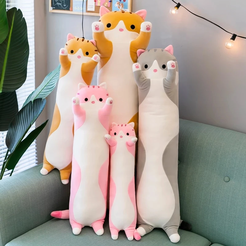 Игрушка мягкая длинная кошка 50-130 см креативная офисная кукла-кошка с животным
