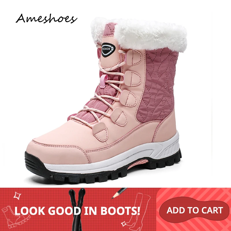 

2019 Winter Boots Luxury Shoes Women Designers Snow Boots Lace-Up Black Pink White Shoes Zapatos De Mujer Size 36-42