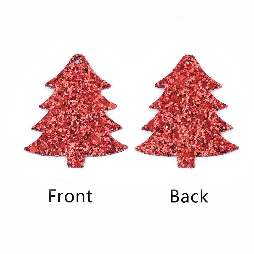 100pcs PU Leather Big Pendants with Glitter Sequins/Paillette Christmas Theme Star Christmas Tree Shape Charms for DIY Jewelry