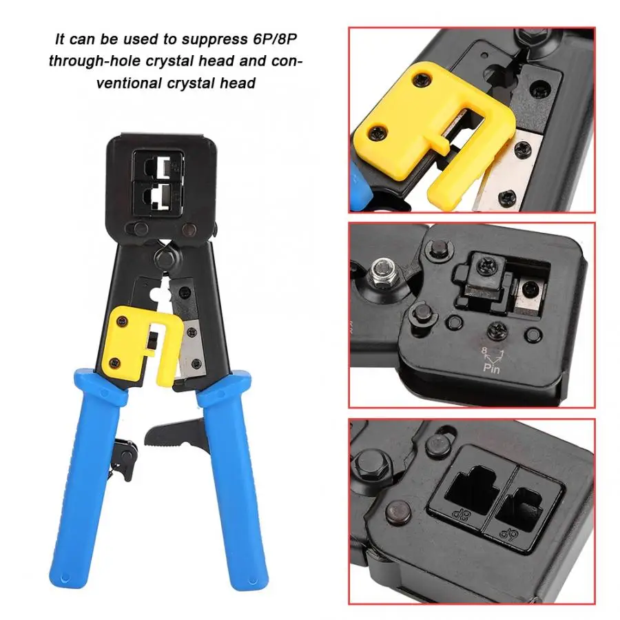 RJ45 6P 8P сетевые плоскогубцы многофункциональные ножницы пирсинг Хрустальная головка обжимные плоскогубцы(синий