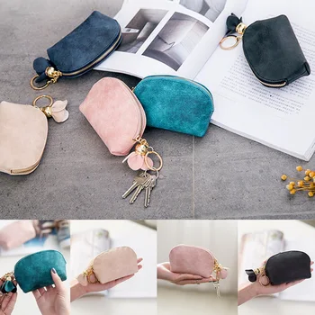 

2020 Brand New Fashion Ladies PU Leather Mini Wallet Card Key Holder Zip Coin Purse Floral Pendant Clutch Bag Small Handbag Bag