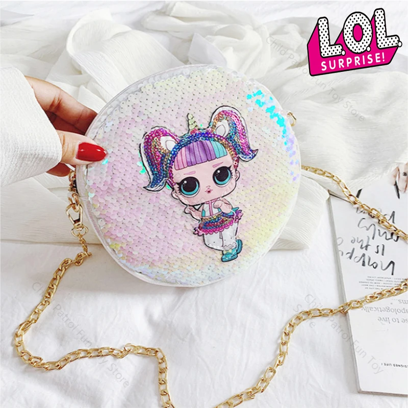 

LOL Surprise Dolls Original Women Backpack with Sequins Fashion Trend Bag Wild Chain Toiletry Shoulder PU Round Small Wallet