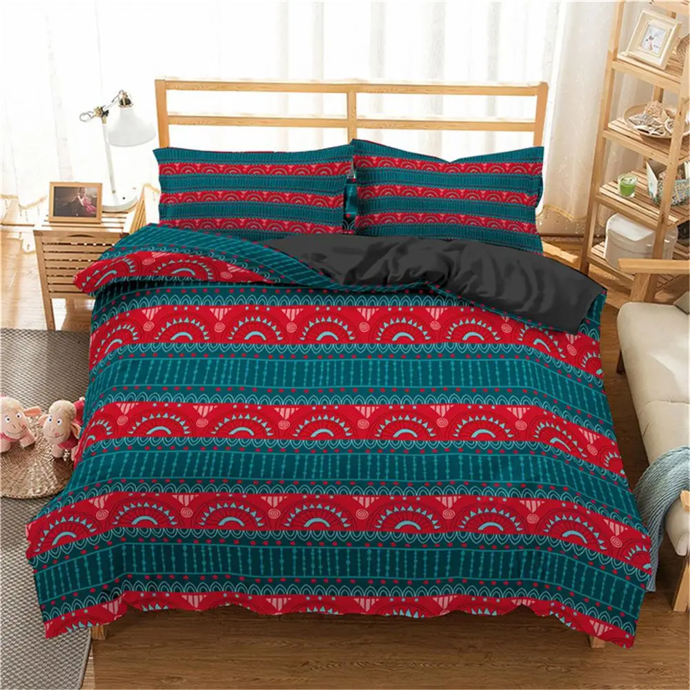Fashionable Bohemian Flower Bedding Collection of Geometric Stripe