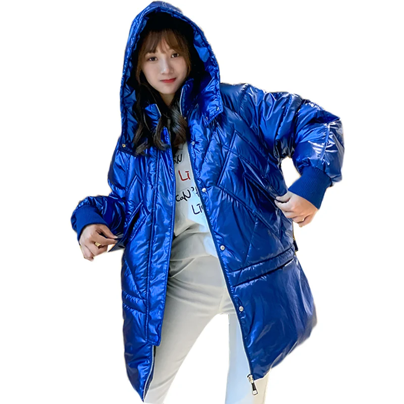 New Parka Women Winter Jacket Coat Loose Candy Color Snow Cotton Padded Jacket Thicke Warm Hooded Mid-Long Outerwear AA994