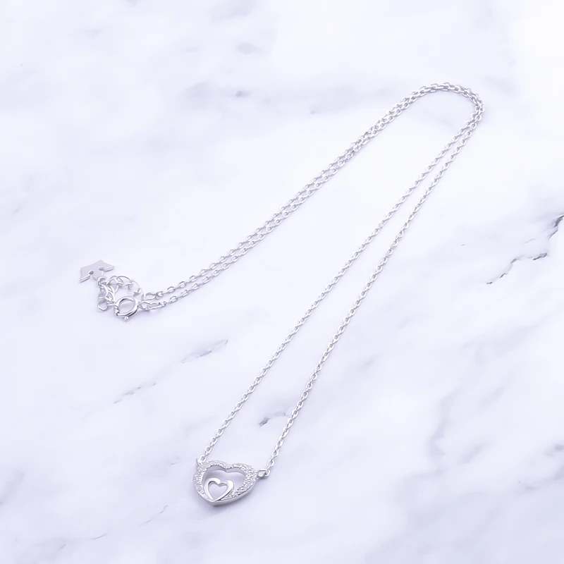 Pekurr 925 Sterling Silver Hollow Double Heart Necklaces For Women Pandents Cubic Zircon Silver Chain Romantic Fine Jewelry Gift