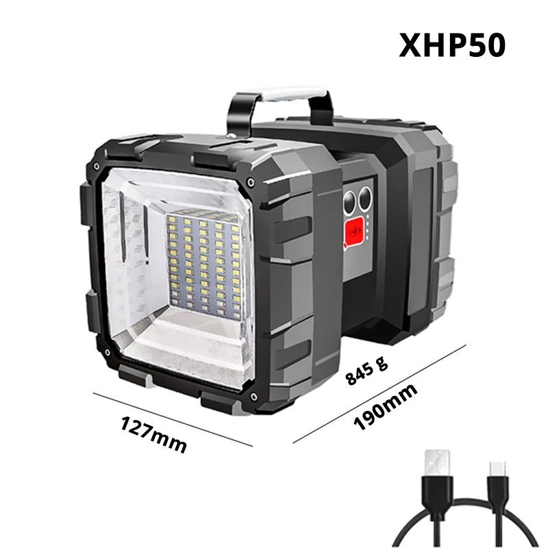 Перезаряжаемый супер яркий светодиодный прожектор с двойной головкой фонарик прожектор с XHP 70,2 лампа шарик водонепроницаемый кемпинг свет - Испускаемый цвет: XHP 50