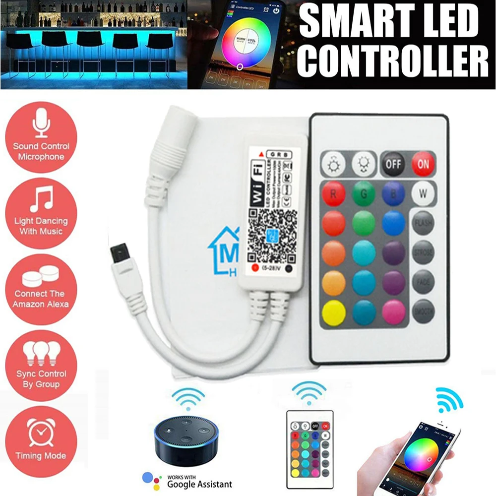 

WIFI RGB RGBW LED Controller Music With IR Remote Control With Battery For DC12V RGB 2835 5050 LED Strip Light LED Modules light