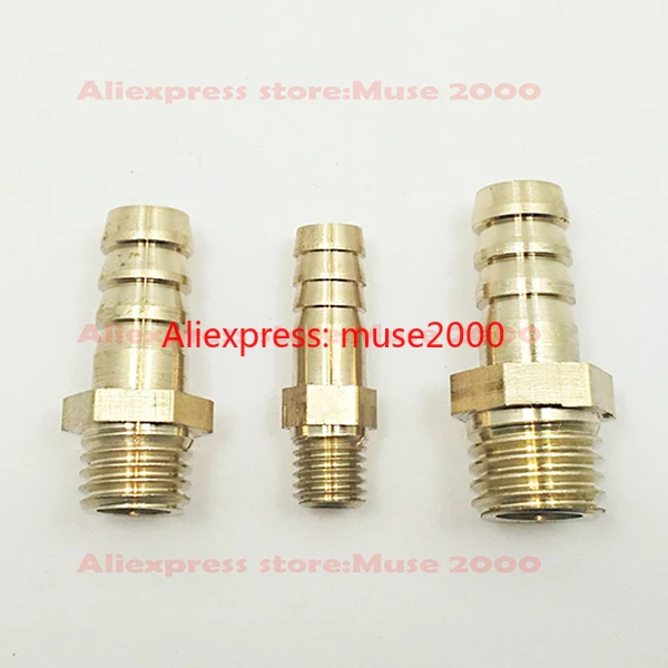 6 8 10 13mm Quick fitting Brass Splicer Pipe Fitting M8 M10 M12 M14 M16 M20 Male thread straight Hose Barb Copper Barbed Joint