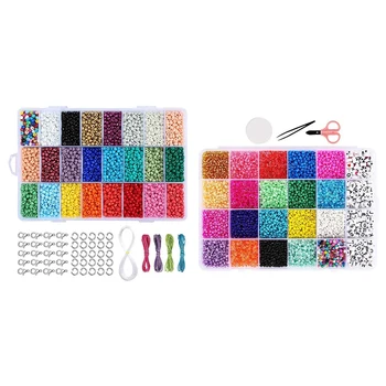 

7325 Pcs Glass Seed Beads, Small Craft Beads Assorted Kit & 1 Set Beads Jewelry Making Kit for Diy Arts and Crafts Gift