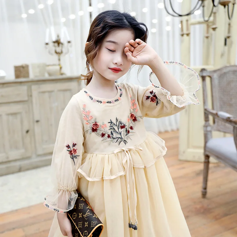 

Girls 2019 Spring And Summer New Products Children Big Boy Korean-style Petal Cuff Flounced-Little Girl Dress