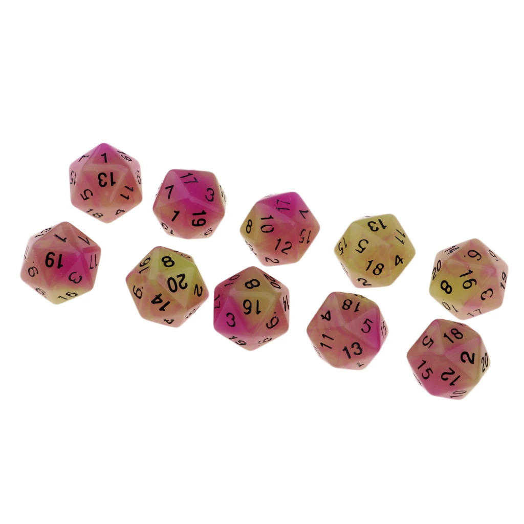 10PCS Night Luminous Dice Role Playing Game D20 Dice for Dungeons &Dragons DND Role Playing Game Dices