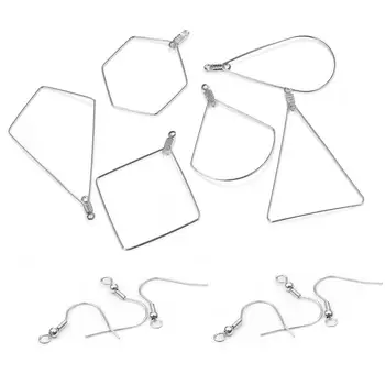 

90pcs Stainless Steel Ear Wire Pendant With Earring Hook Clasps Jewelry Making Geometric Shaped Frame DIY Accessories