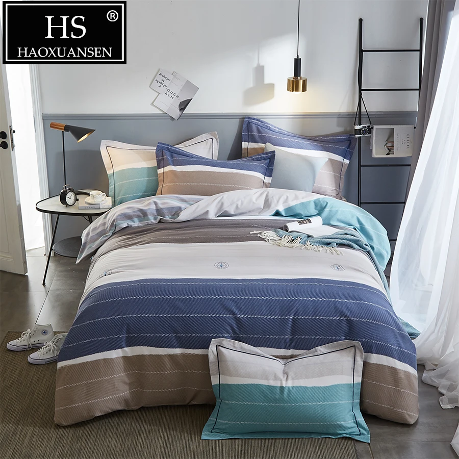 

400 Thread count 4Pieces Sanding Cotton Striped Bedding Set Multicolor Thick Duvet Cover Set Winter bed linens Queen King Size