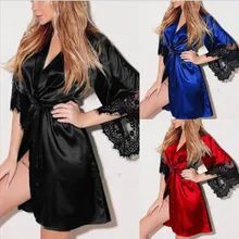 Новое сексуальное женское белье Transparan летние пикантные Для женщин женские невесты Халаты кимоно халат атласные шелковые кружево Ночная одежда халат, одежда для сна